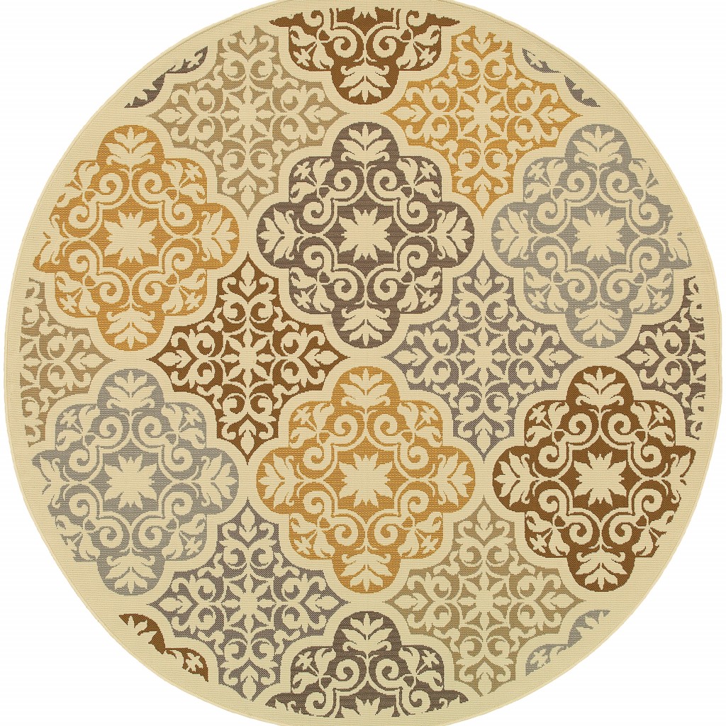 8' x 8' Gray and Ivory Round Moroccan Indoor Outdoor Area Rug-384195-1