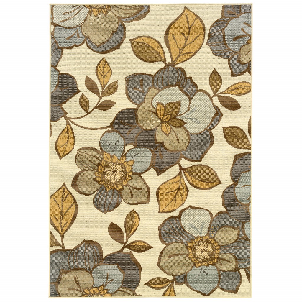7' x 10' Gray and Ivory Floral Indoor Outdoor Area Rug-384209-1