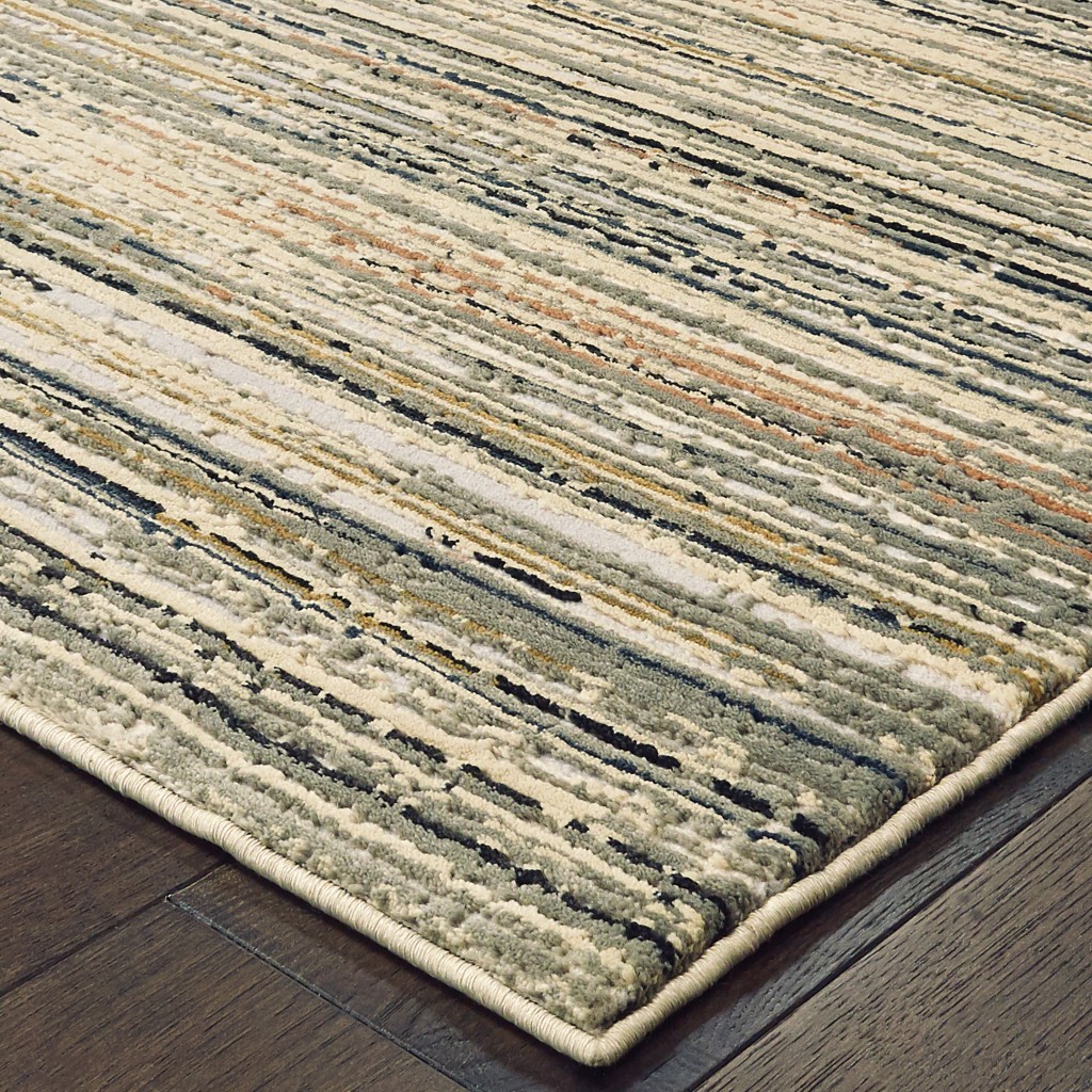8" Ivory Sage Abtract Lines Indoor Runner Rug