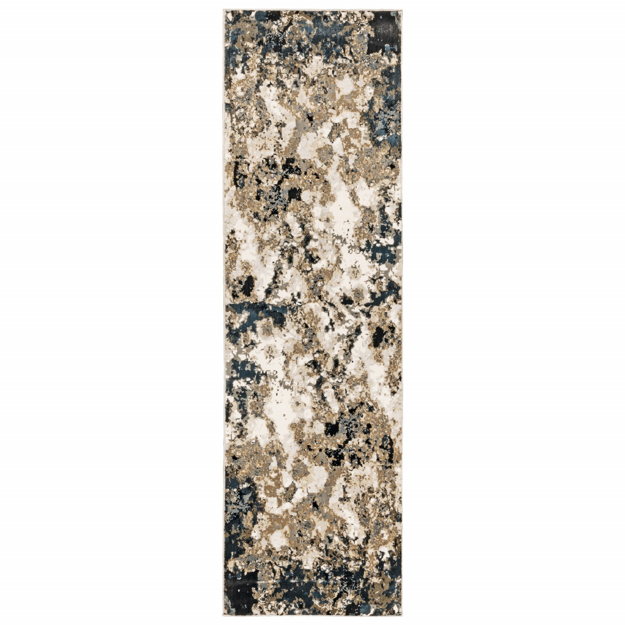 2" X 8" Ivory Navy Abstract Marble Indoor Runner Rug