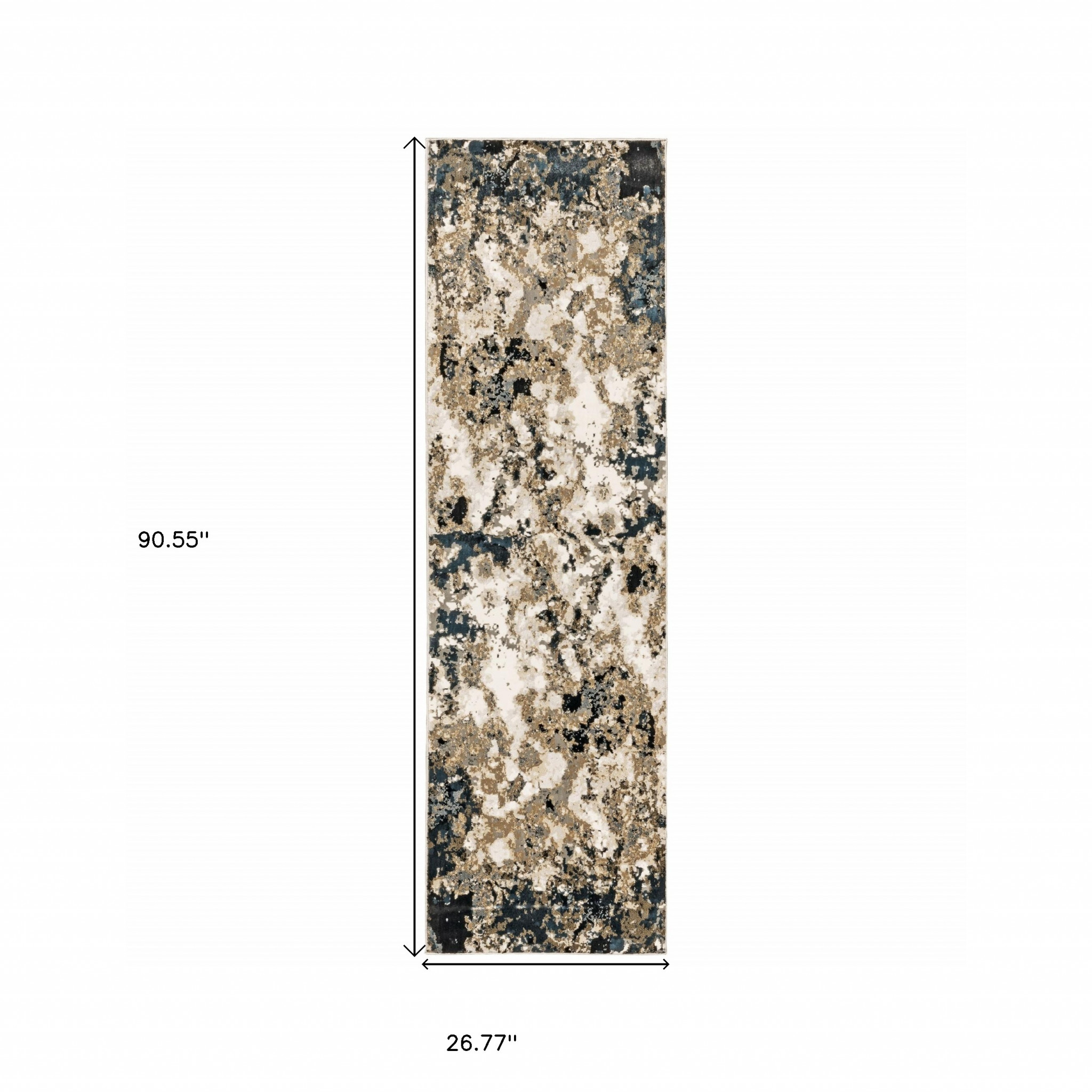 2" X 8" Ivory Navy Abstract Marble Indoor Runner Rug