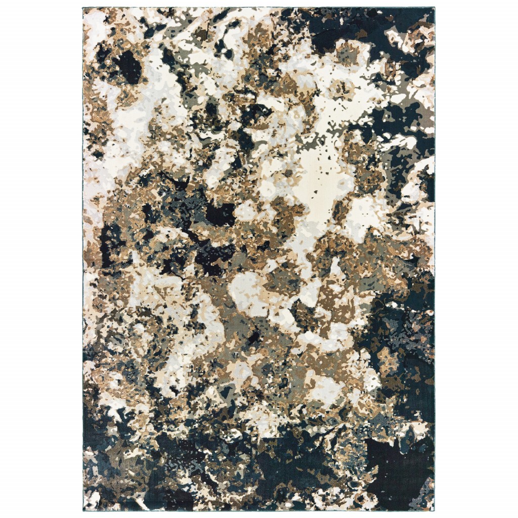 3" X 6" Ivory Navy Abstract Marble Indoor Area Rug