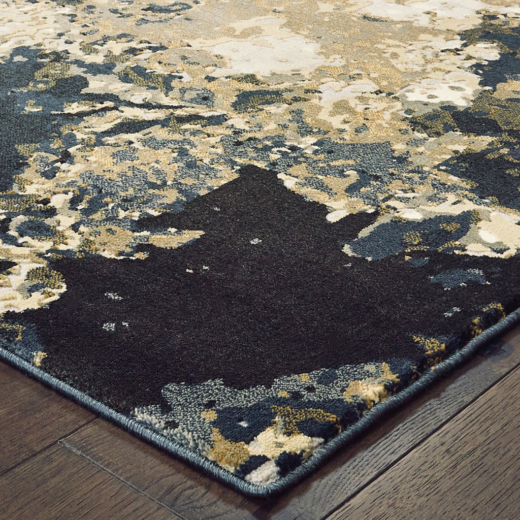 3" X 6" Ivory Navy Abstract Marble Indoor Area Rug