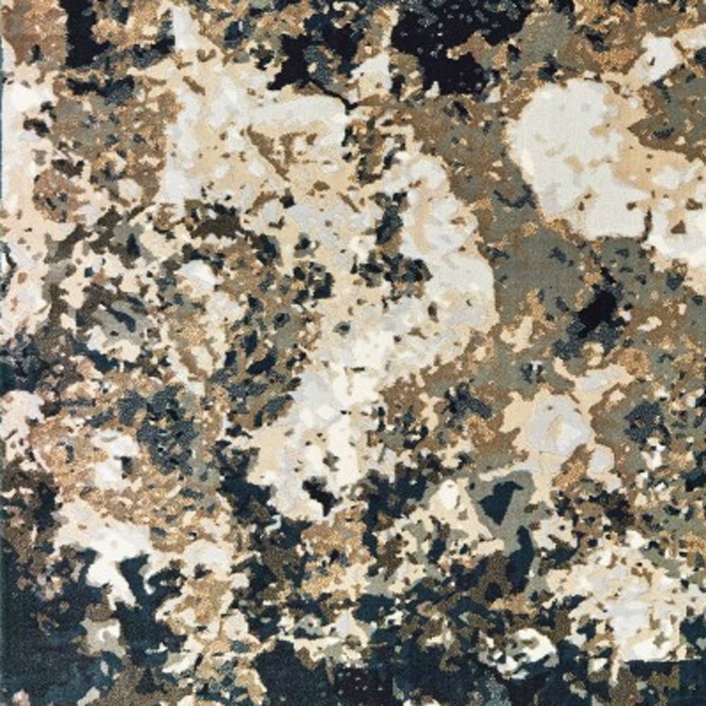 7" X 10" Ivory Navy Abstract Marble Indoor Area Rug