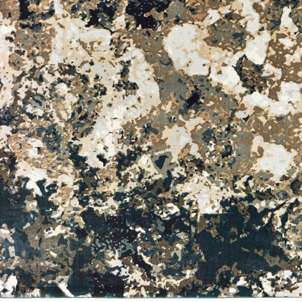 7" X 10" Ivory Navy Abstract Marble Indoor Area Rug
