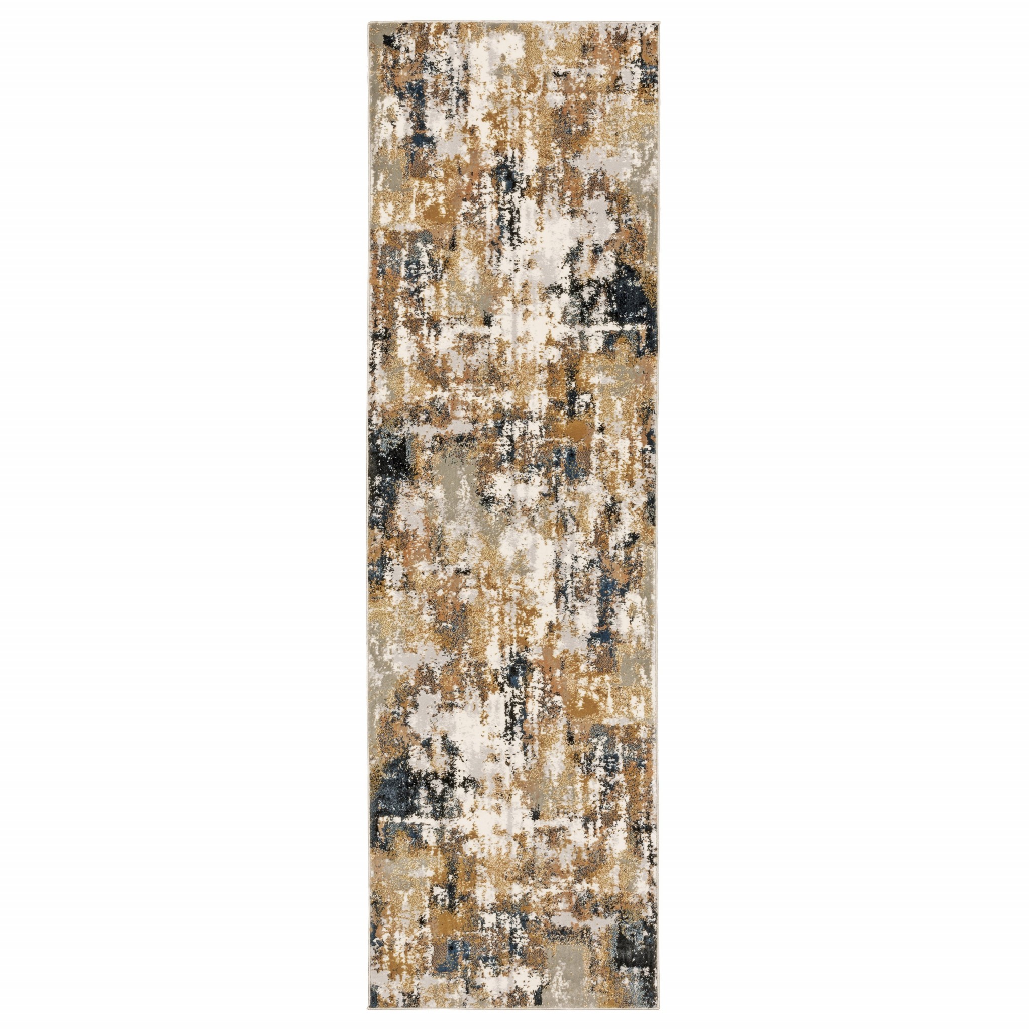 8" Ivory Gray Abstract Sectors Indoor Runner Rug