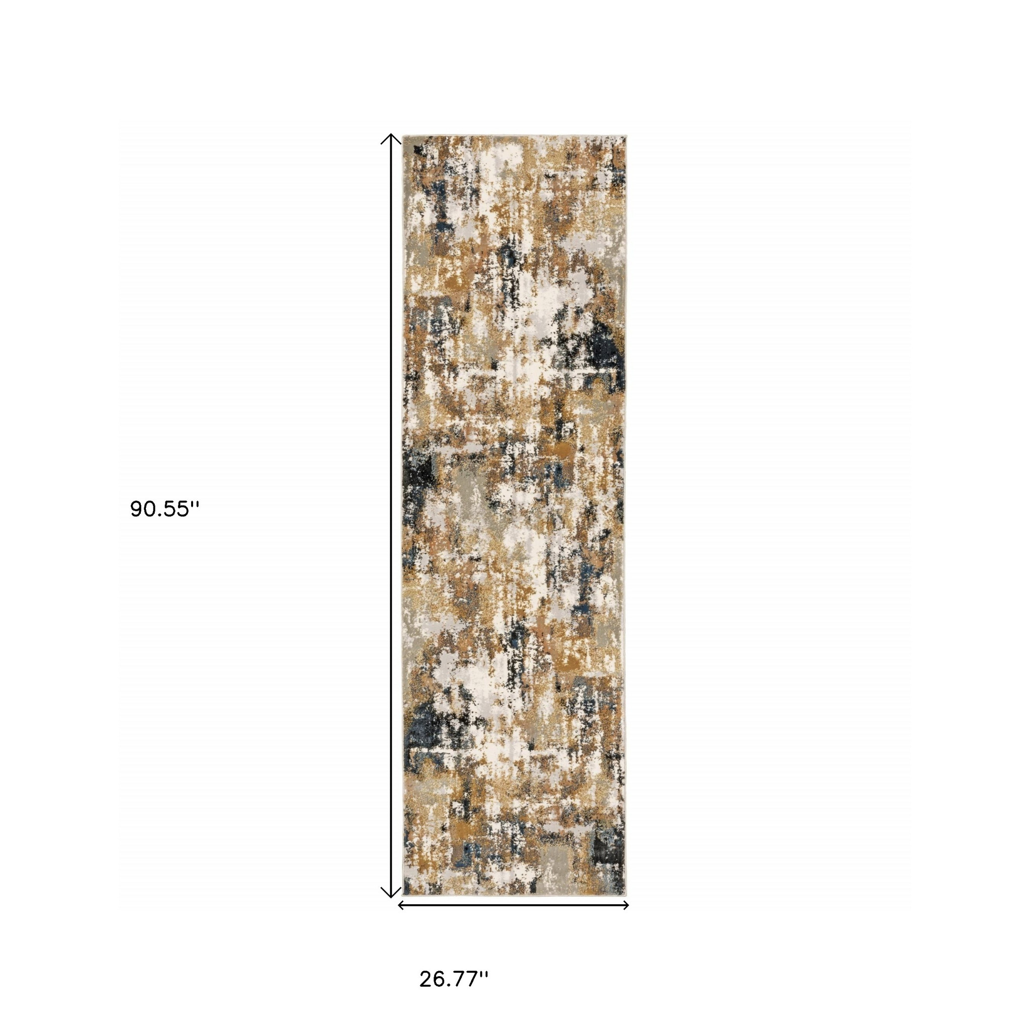 8" Ivory Gray Abstract Sectors Indoor Runner Rug