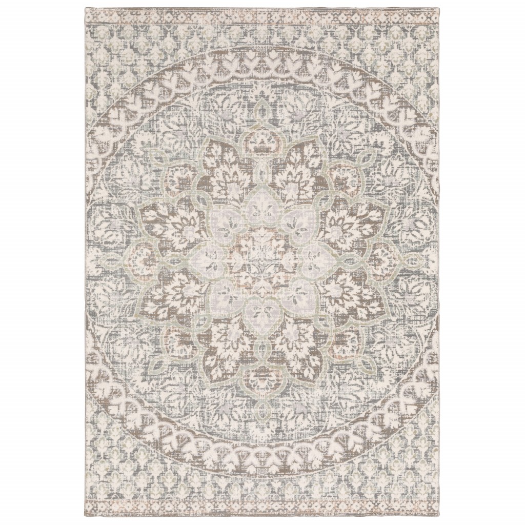 9' X 12' Ivory Grey Distresed Oversize Medallion Indoor Area Rug-384272-1