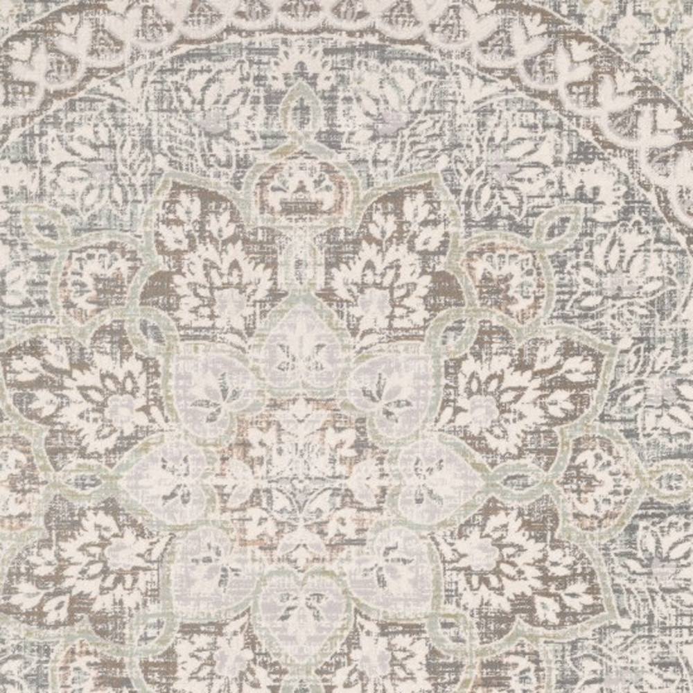 9" X 12" Ivory Grey Distresed Oversize Medallion Indoor Area Rug