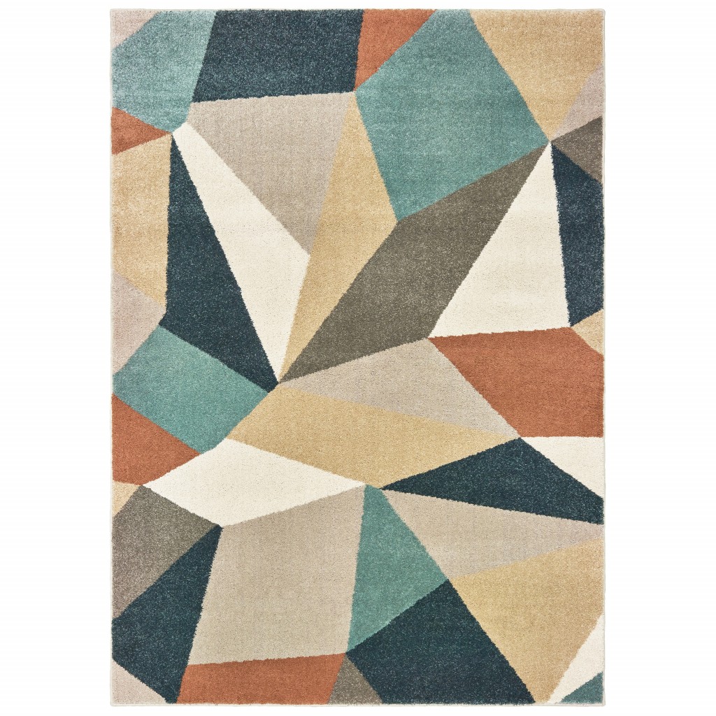 10' X 13' Blue Green And Beige Abstract Geometric Area Rug-384291-1