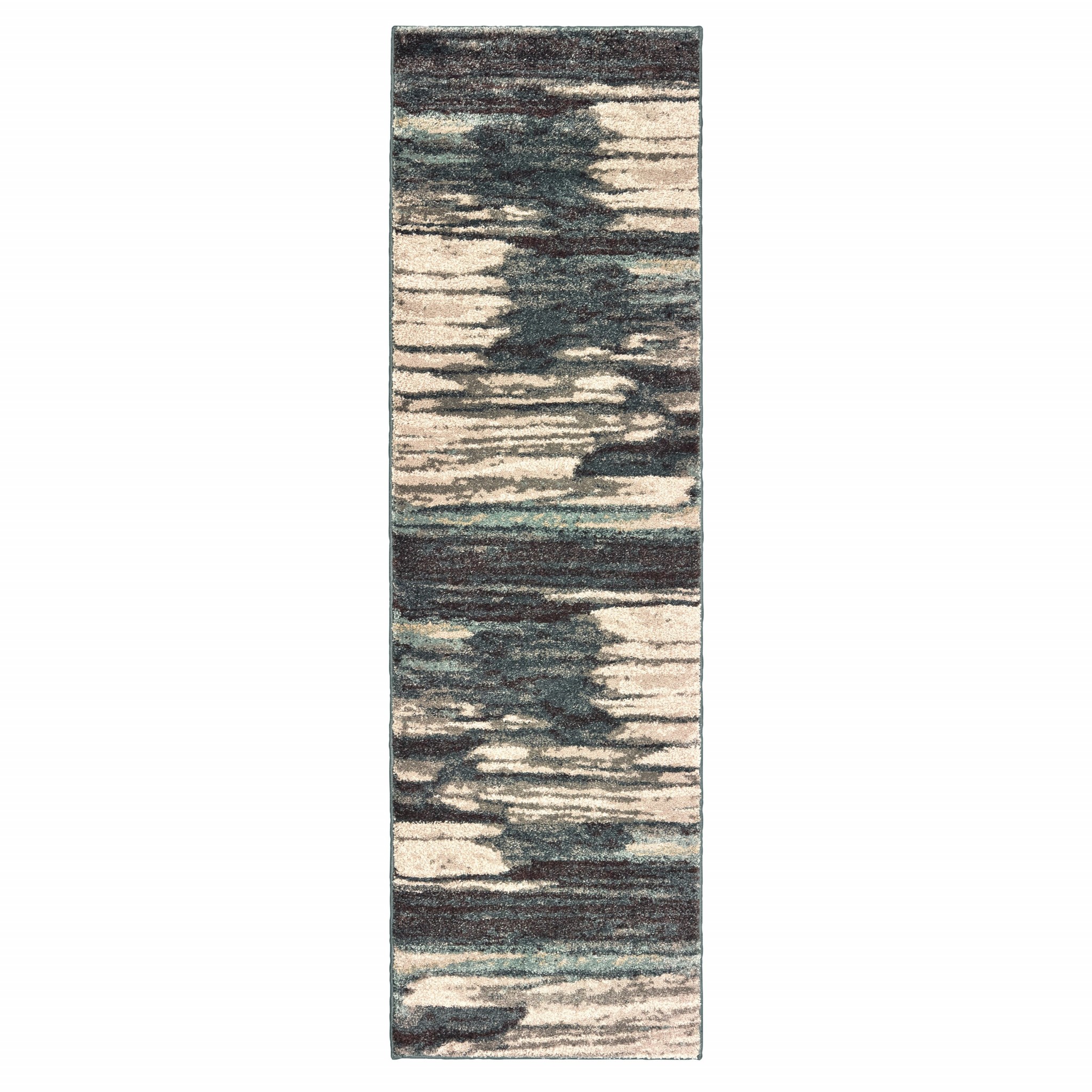 8' Ivory Blue Gray Abstract Layers Indoor Runner Rug-384300-1