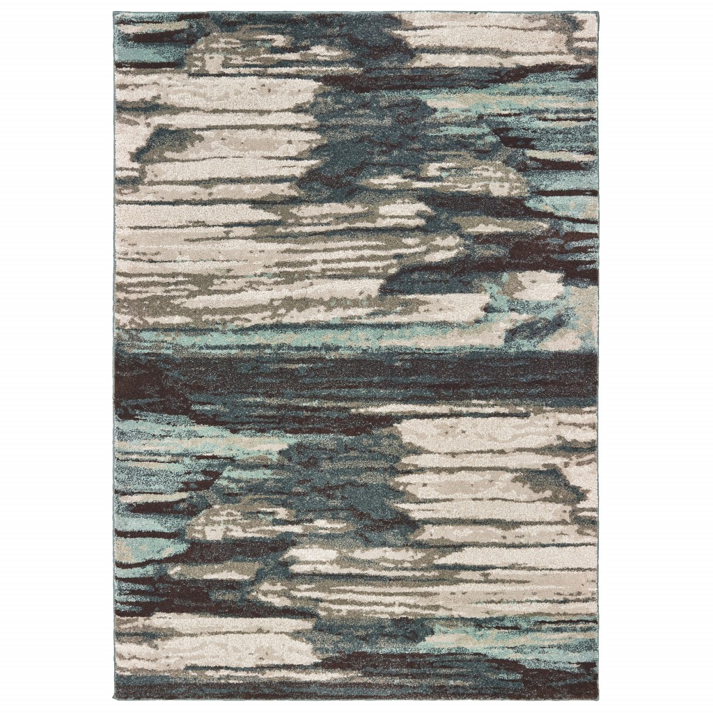 3' X 6' Ivory Blue Gray Abstract Layers Indoor Area Rug-384301-1