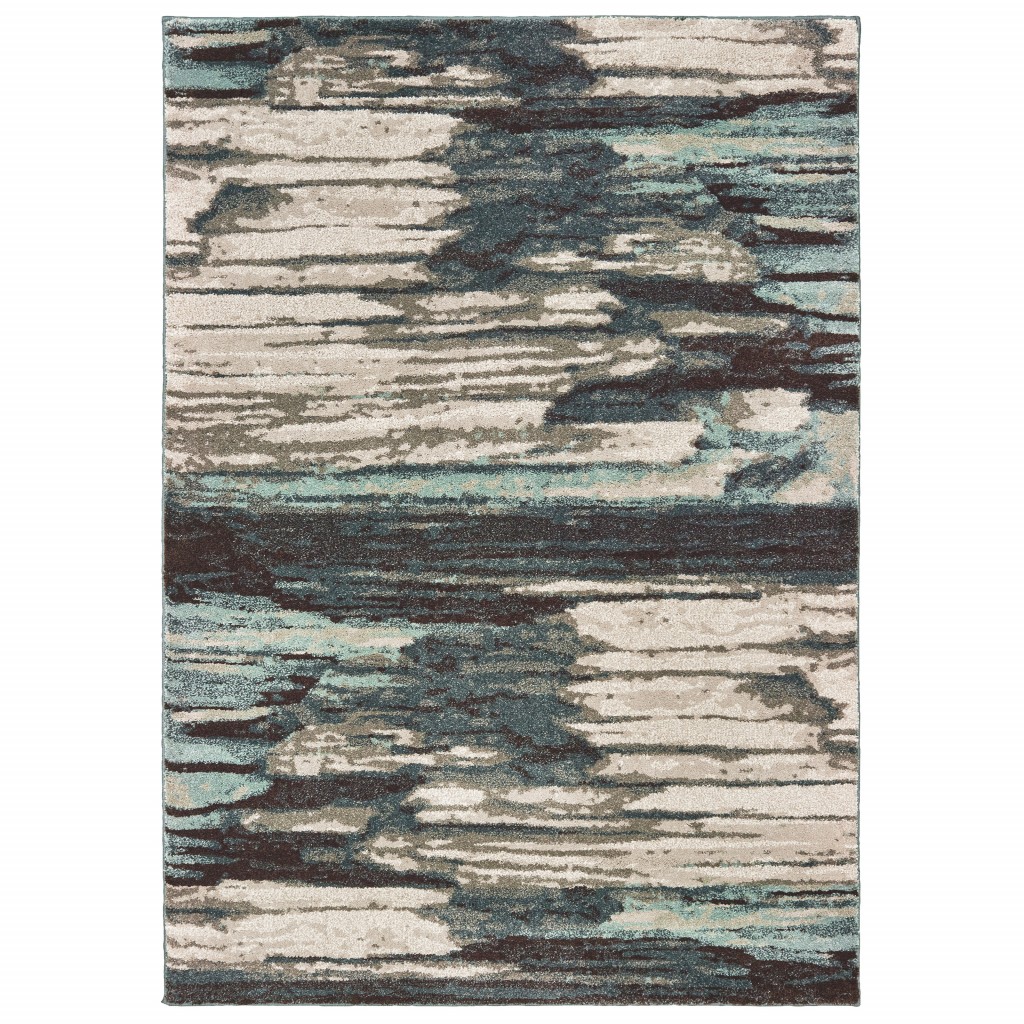 4' X 6' Ivory Blue And Gray Abstract Area Rug-384301-1