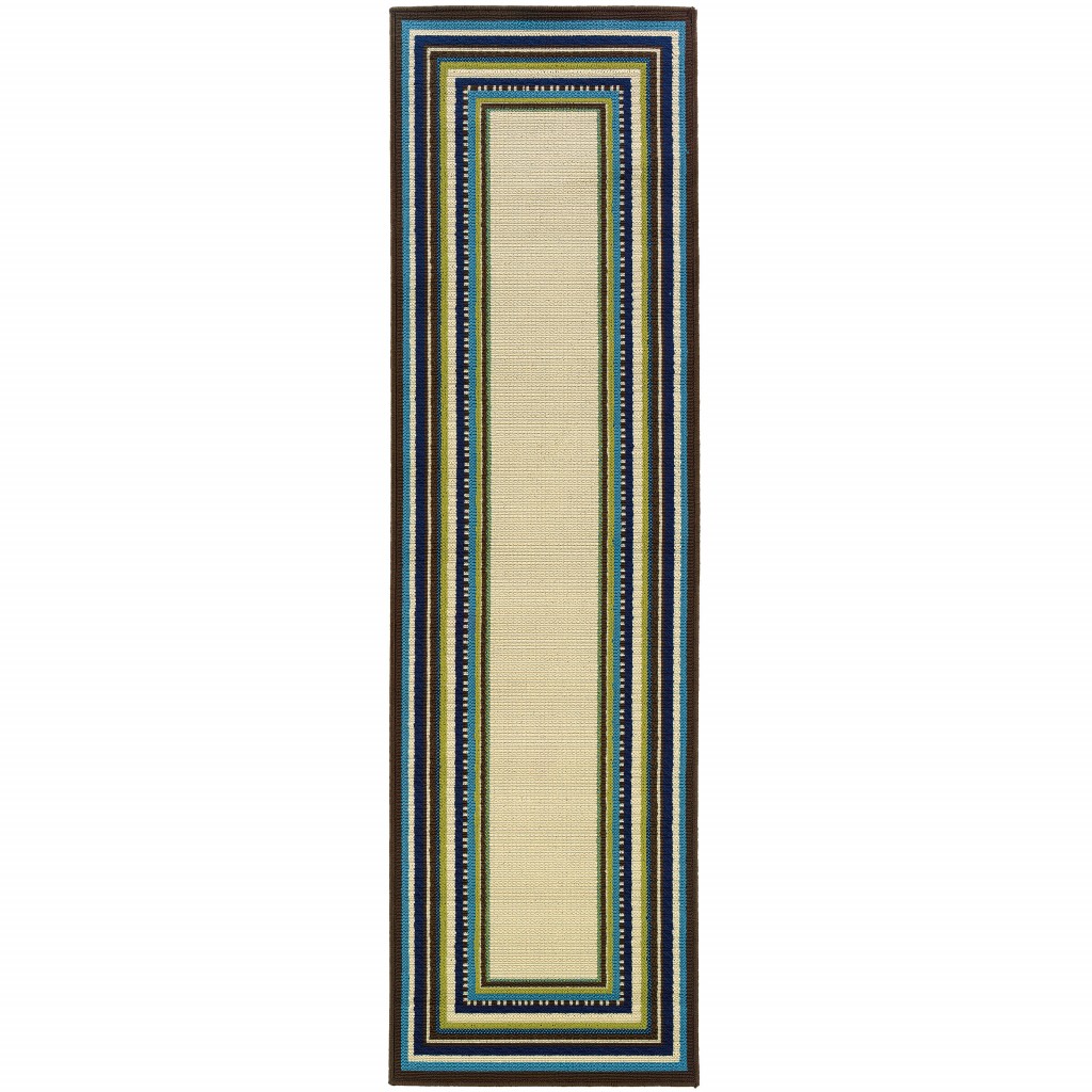 2' x 3' Ivory and Blue Striped Indoor Outdoor Area Rug-384306-1