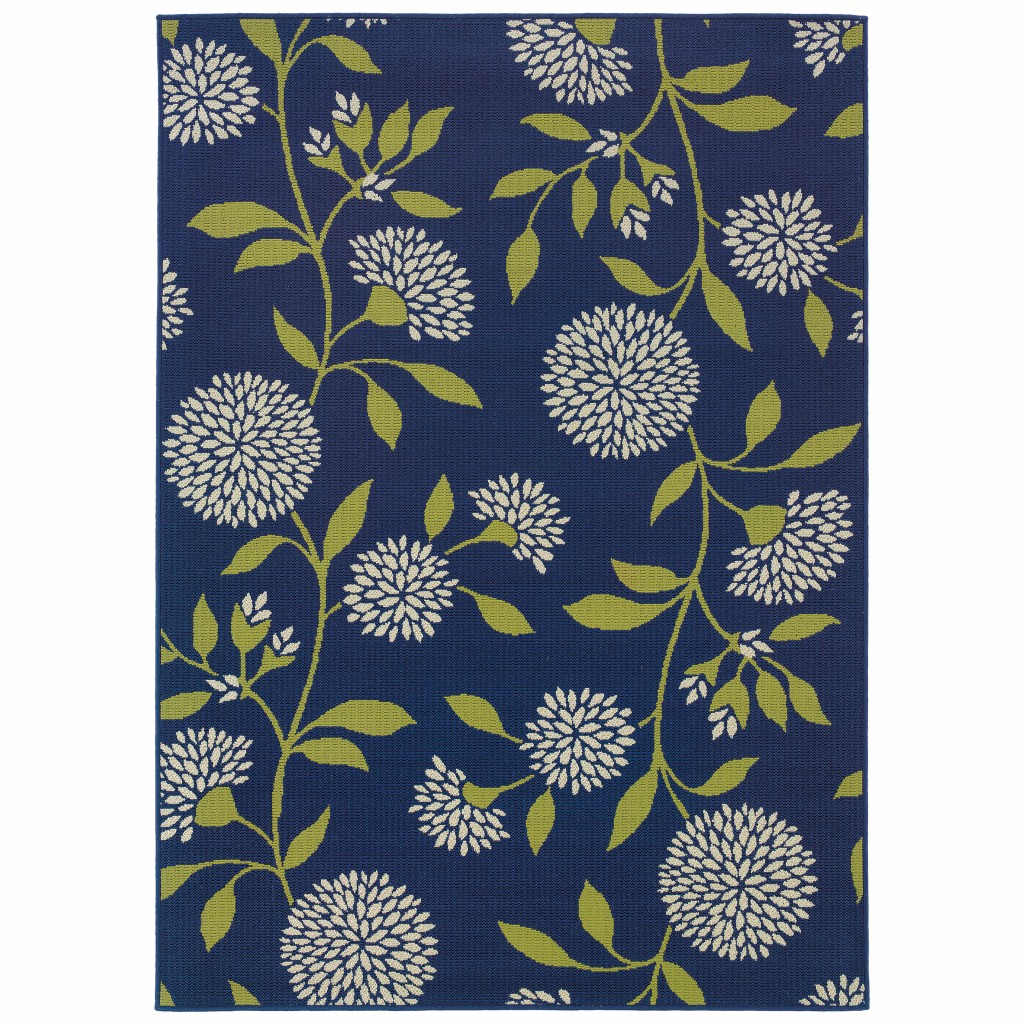2' X 5' Blue and Green Floral Indoor Outdoor Area Rug-384315-1