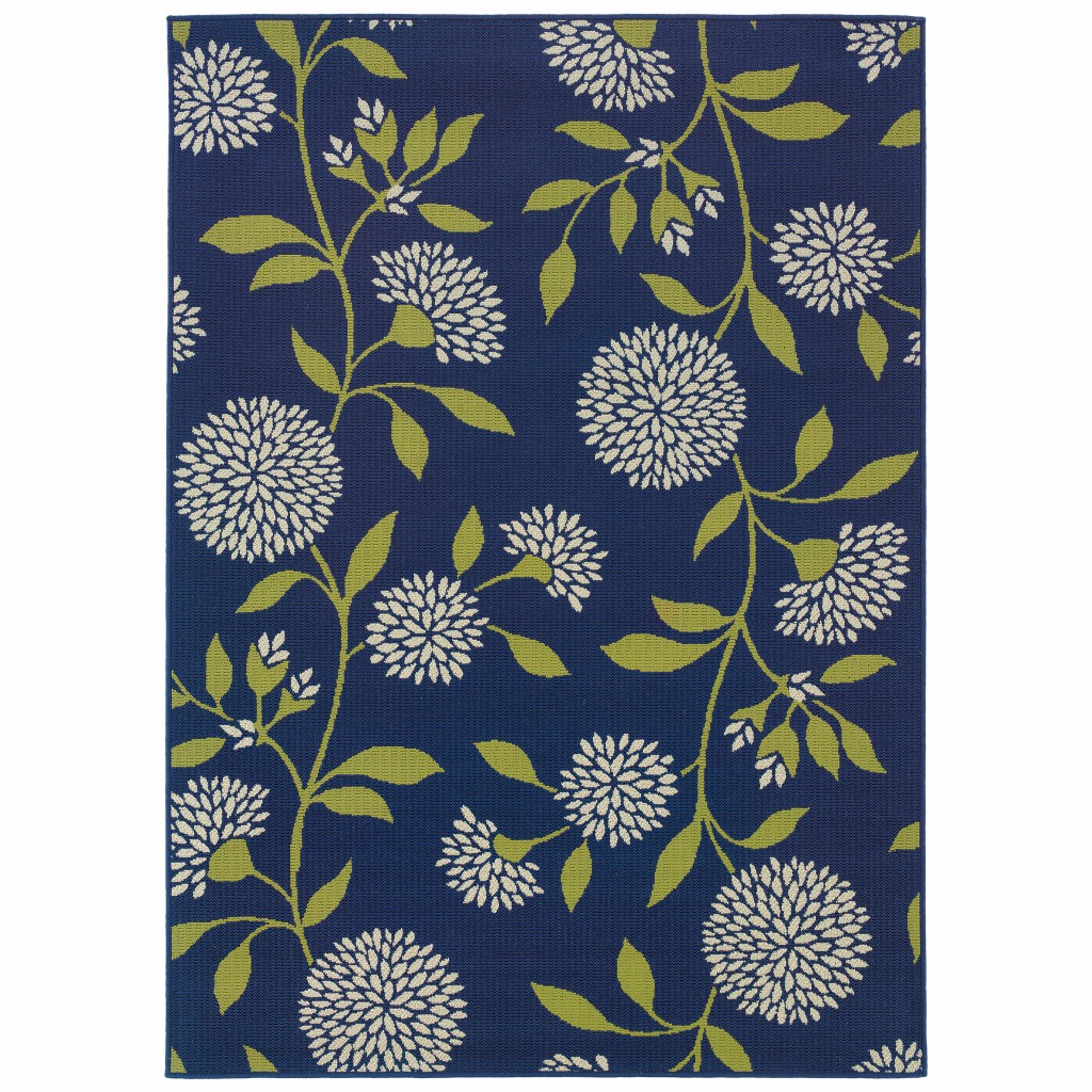 4' x 5' Blue and Green Floral Indoor Outdoor Area Rug 4' x 5' Blue and Green Floral Indoor Outdoor Area Rug