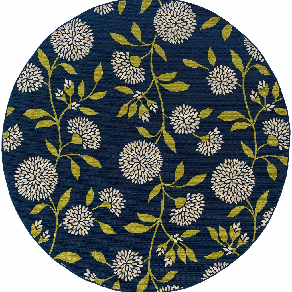 Blue and Green Round Floral Indoor Outdoor Area Rug-384320-1