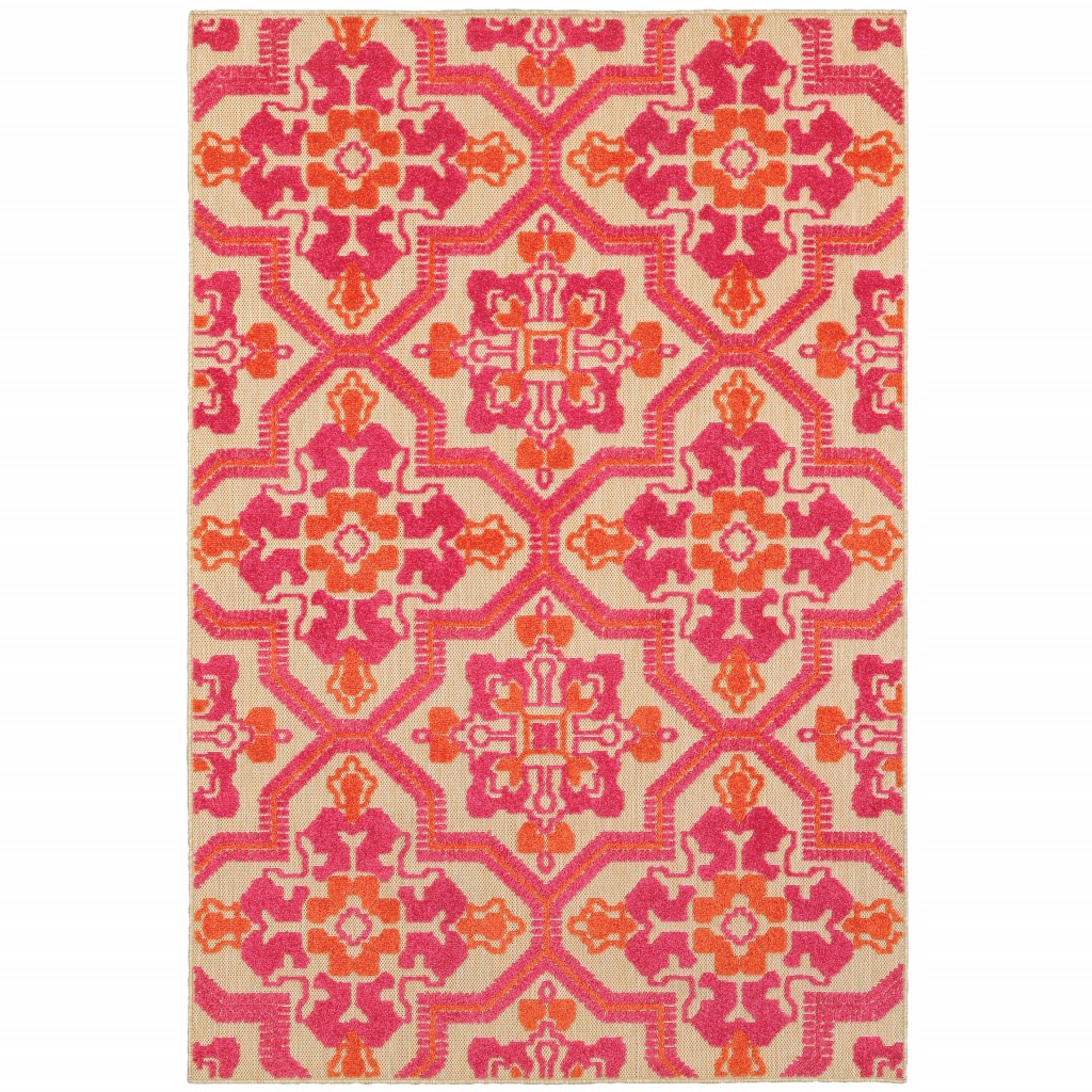 5' x 8' Pink and Orange Moroccan Indoor Outdoor Area Rug-384332-1