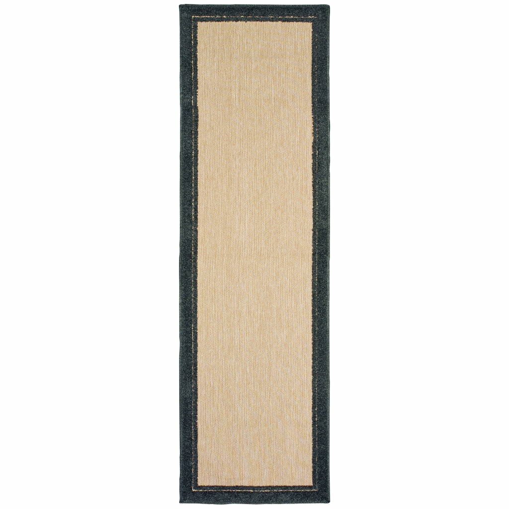 2' X 8' Beige and Black Indoor Outdoor Area Rug-384336-1