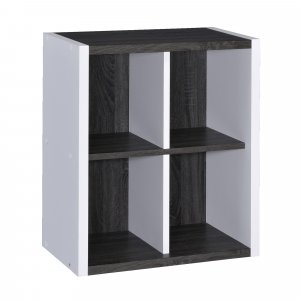 Versatile Four Shelf White and Gray Cubby Bookshelf