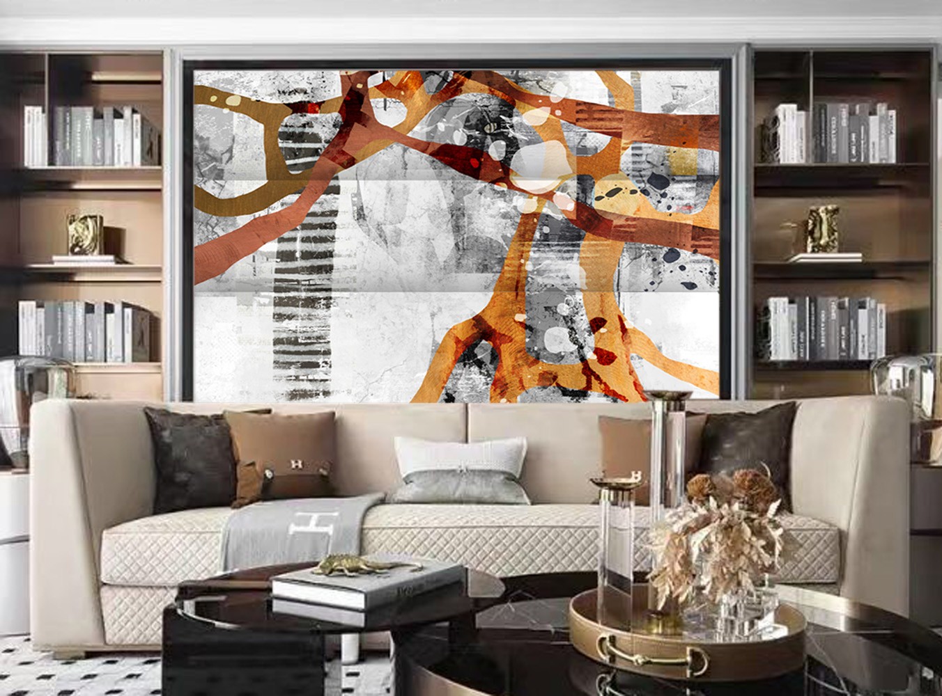 3 Panel Reversible Abstract Art Room Divider Screen