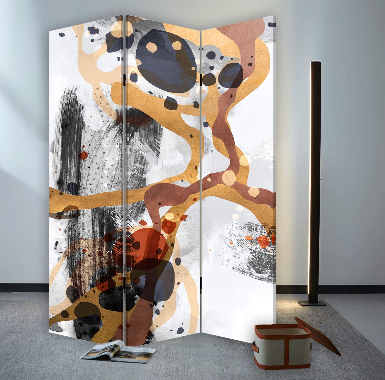 3 Panel Reversible Abstract Art Room Divider Screen