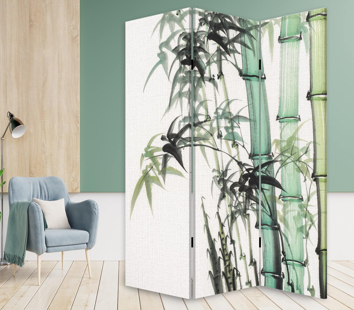 3 Panel Reversible Bamboo Art Room Divider Screen