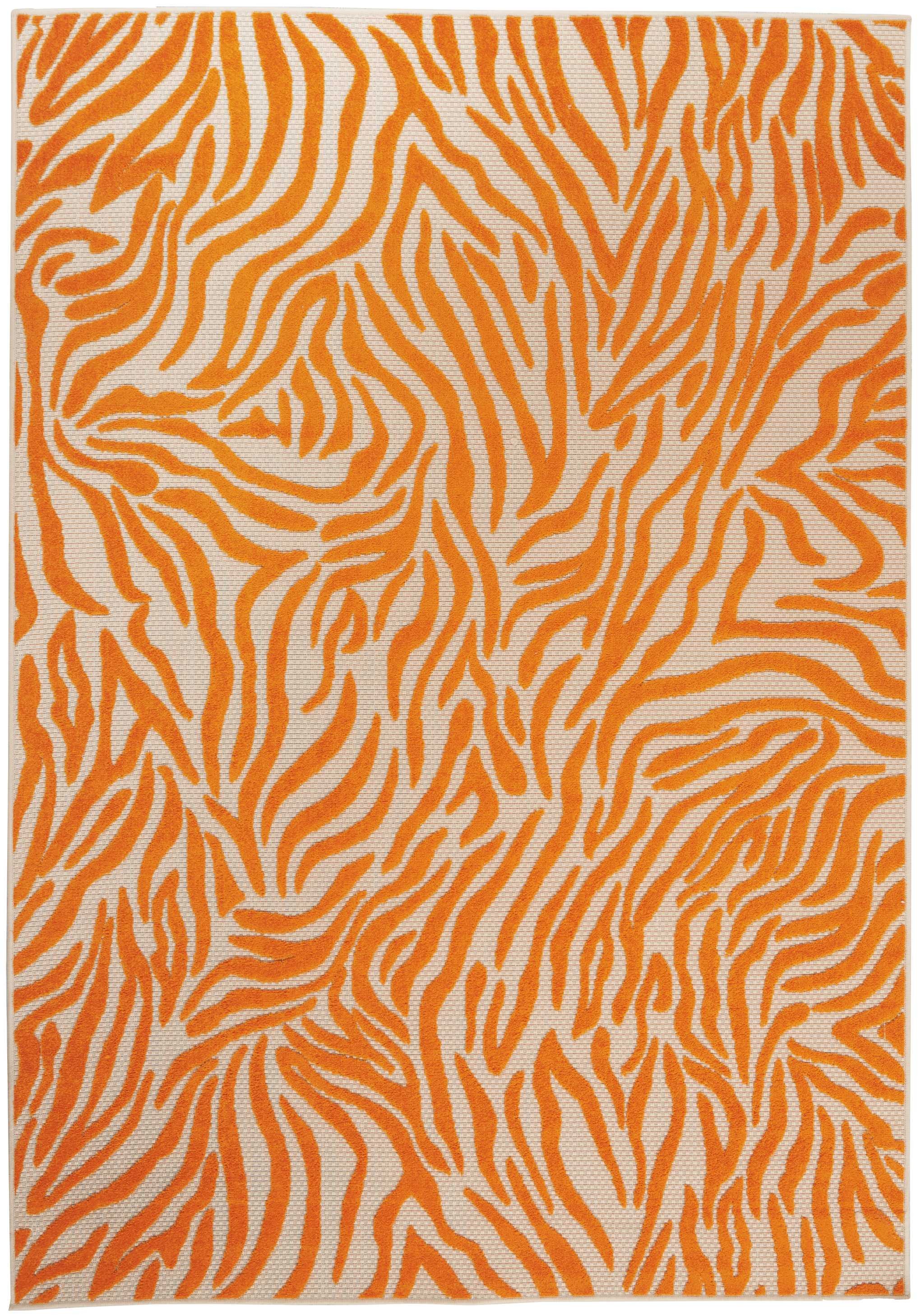 4' X 6' Orange And Ivory Abstract Stain Resistant Indoor Outdoor Area Rug-384590-1