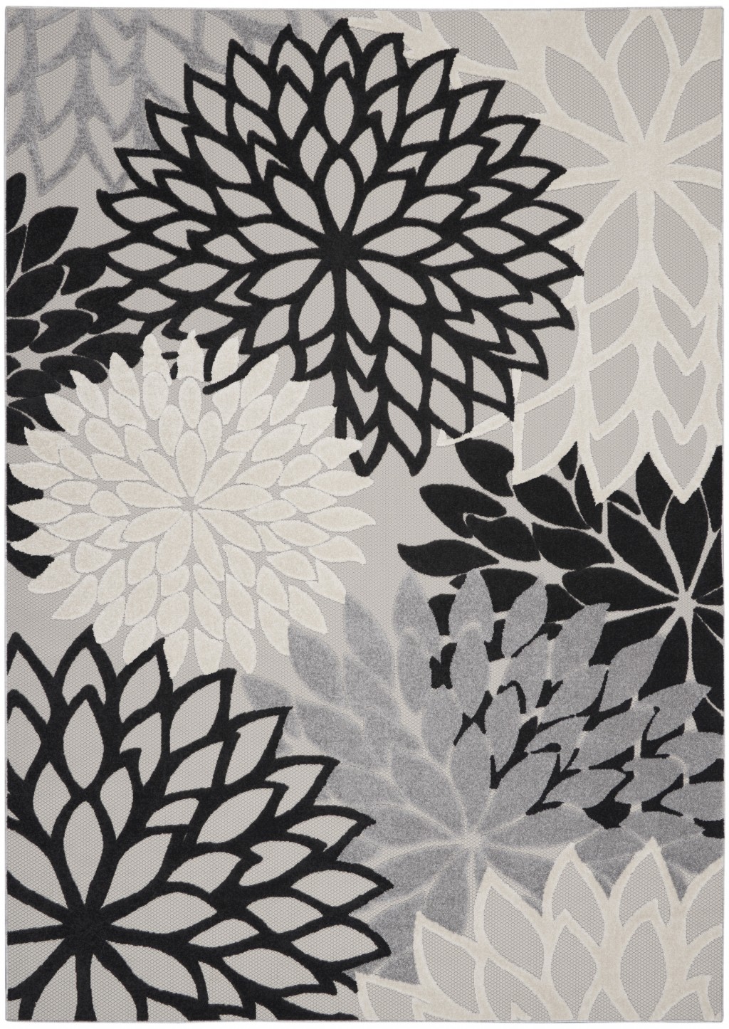 8' X 11' Black And White Floral Indoor Outdoor Area Rug-384602-1