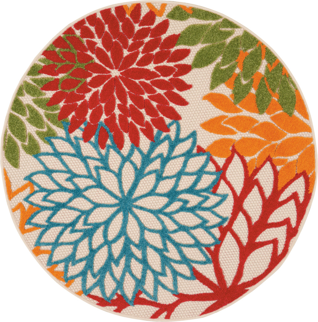 4' Green And Ivory Round Indoor Outdoor Area Rug-384609-1