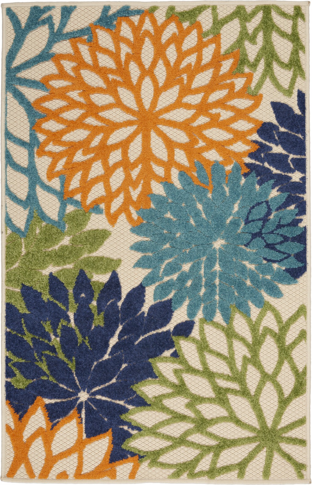 3' X 4' Ivory And Blue Floral Indoor Outdoor Area Rug-384630-1