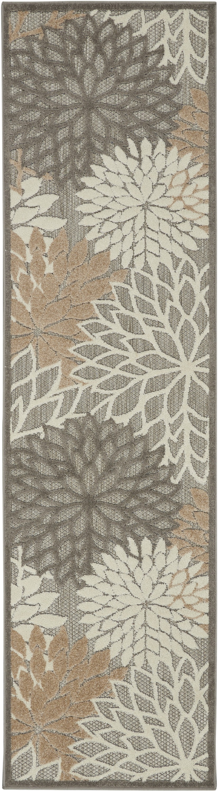 6' Runner Gray and Ivory Floral Indoor Outdoor Area Rug-384649-1