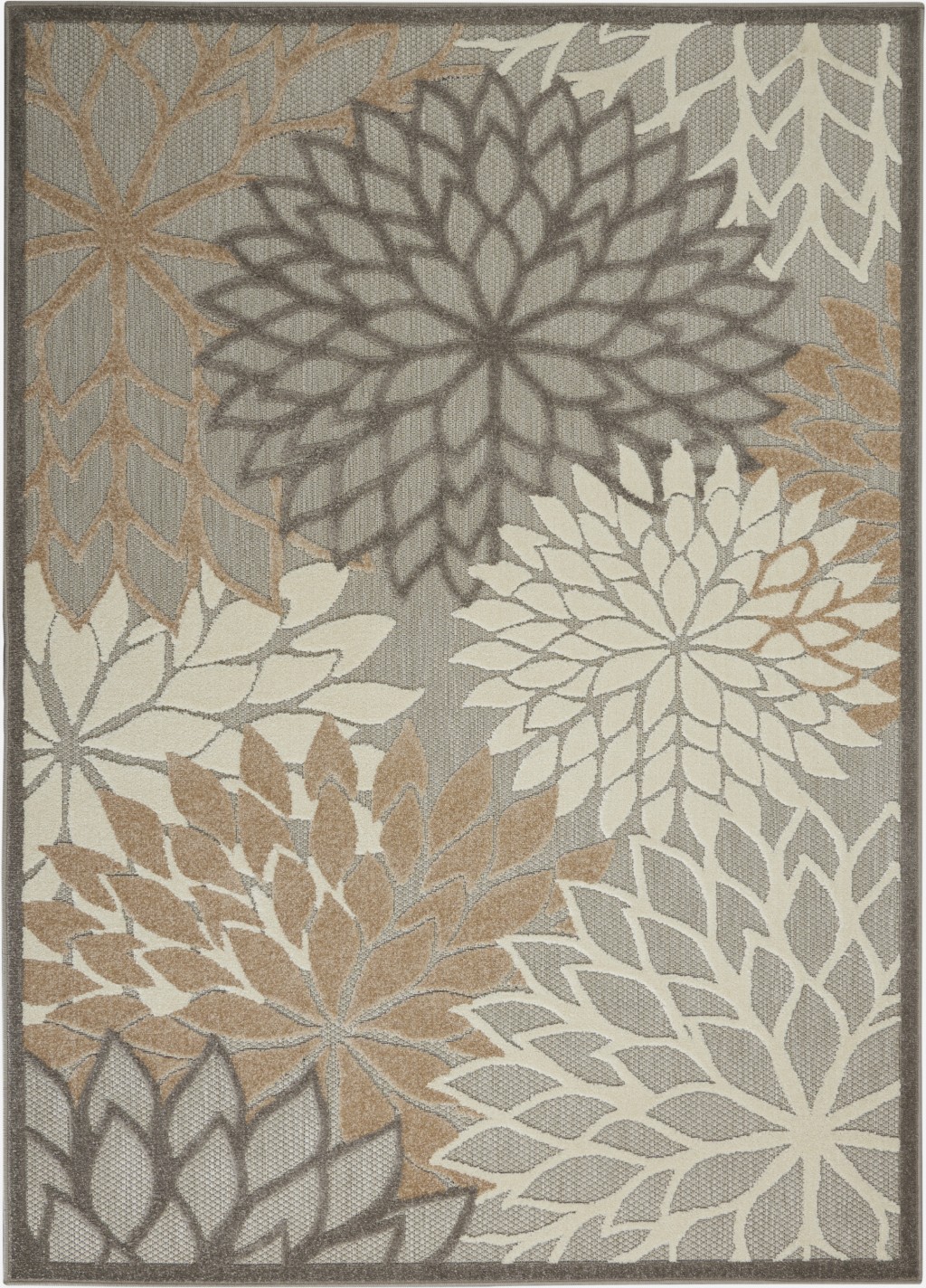 4' X 6' Gray And Ivory Floral Indoor Outdoor Area Rug-384658-1