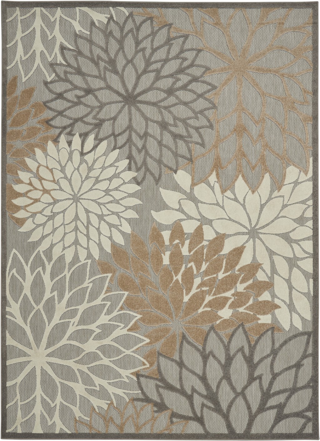 7' X 10' Gray And Ivory Floral Indoor Outdoor Area Rug-384668-1