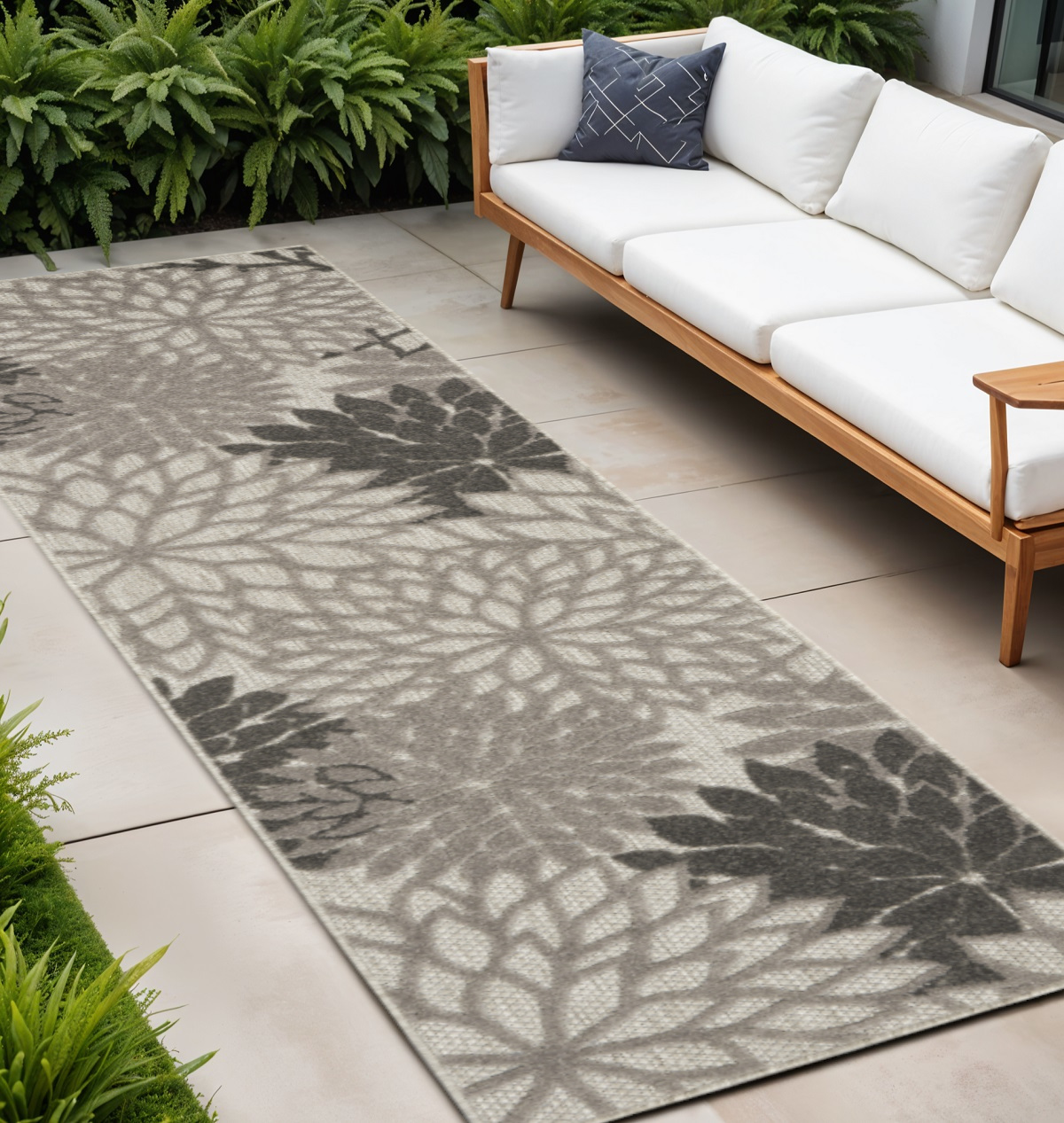 12' Gray Indoor Outdoor Runner Rug-384690-1
