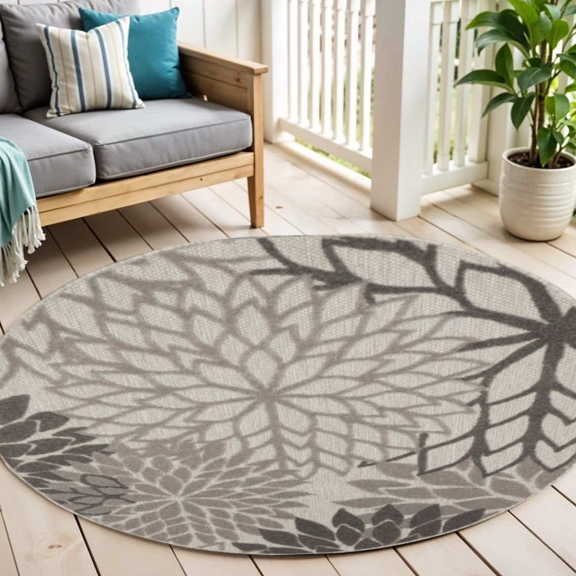 4' Gray Round Indoor Outdoor Area Rug-384699-1