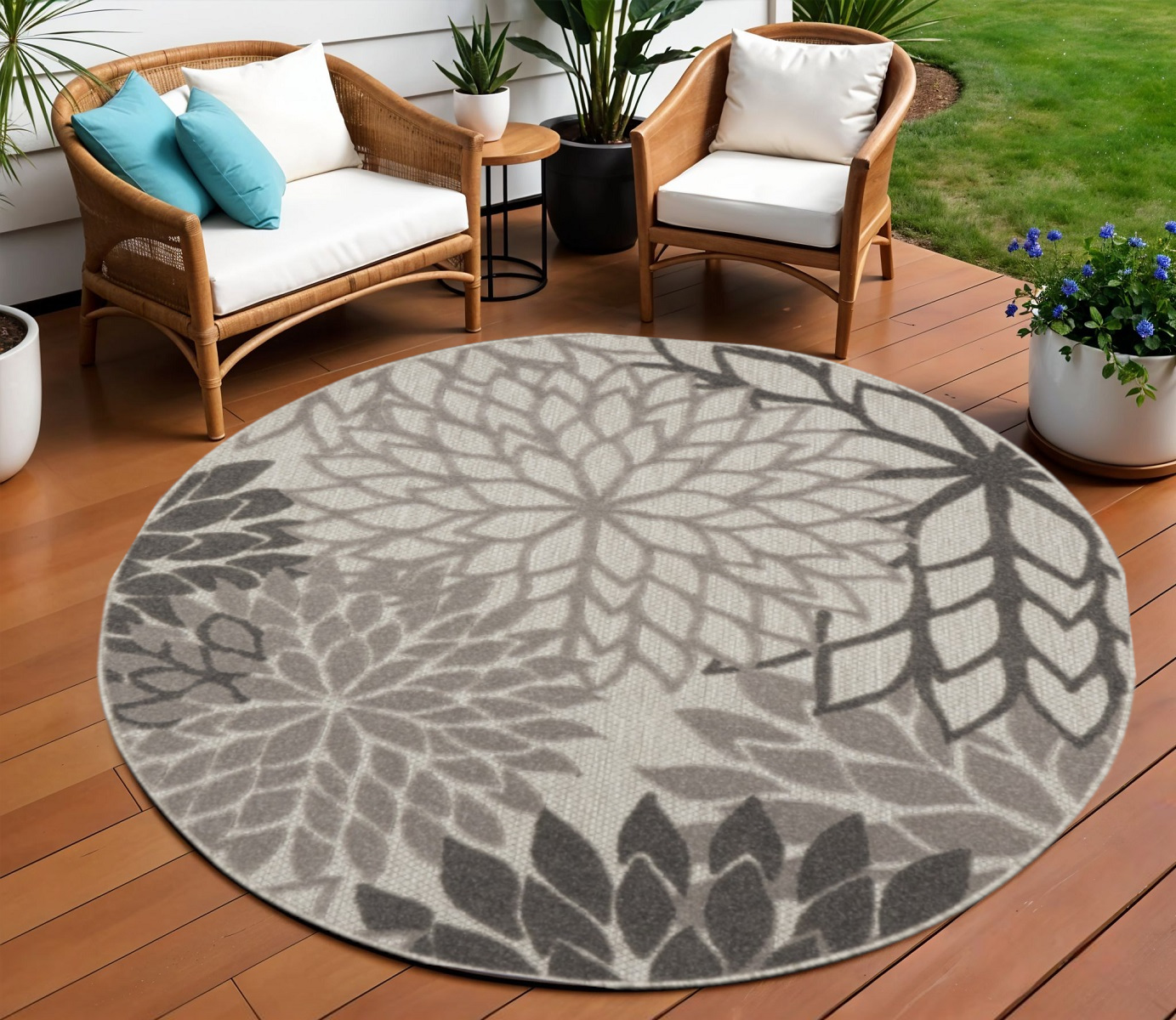 8' Gray Round Indoor Outdoor Area Rug-384710-1