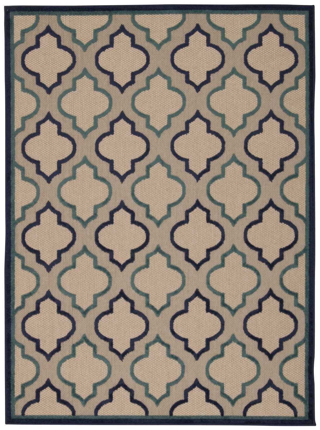 8' X 11' Blue And Ivory Geometric Indoor Outdoor Area Rug-384719-1