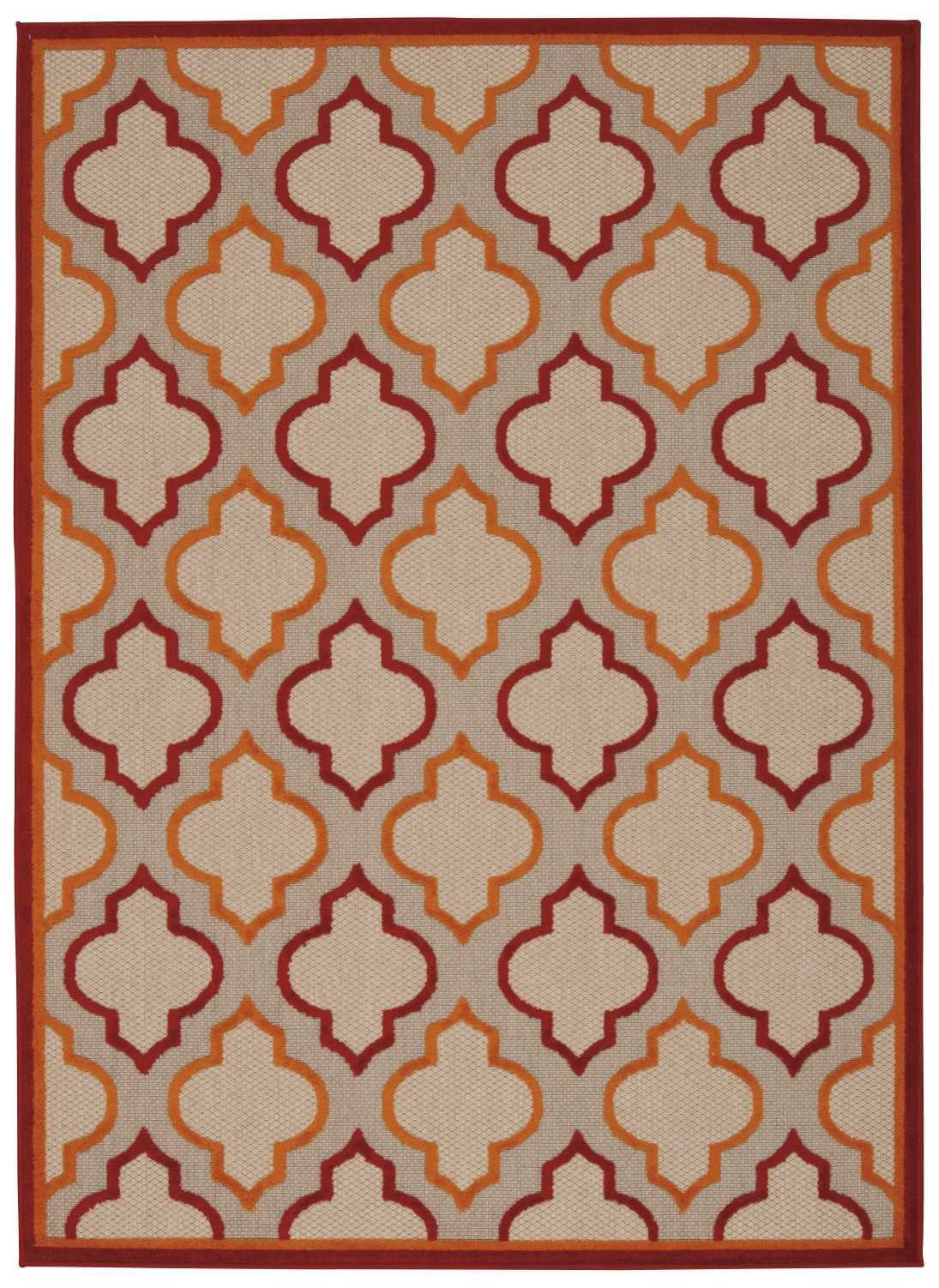 4' X 6' Red And Ivory Geometric Indoor Outdoor Area Rug-384722-1