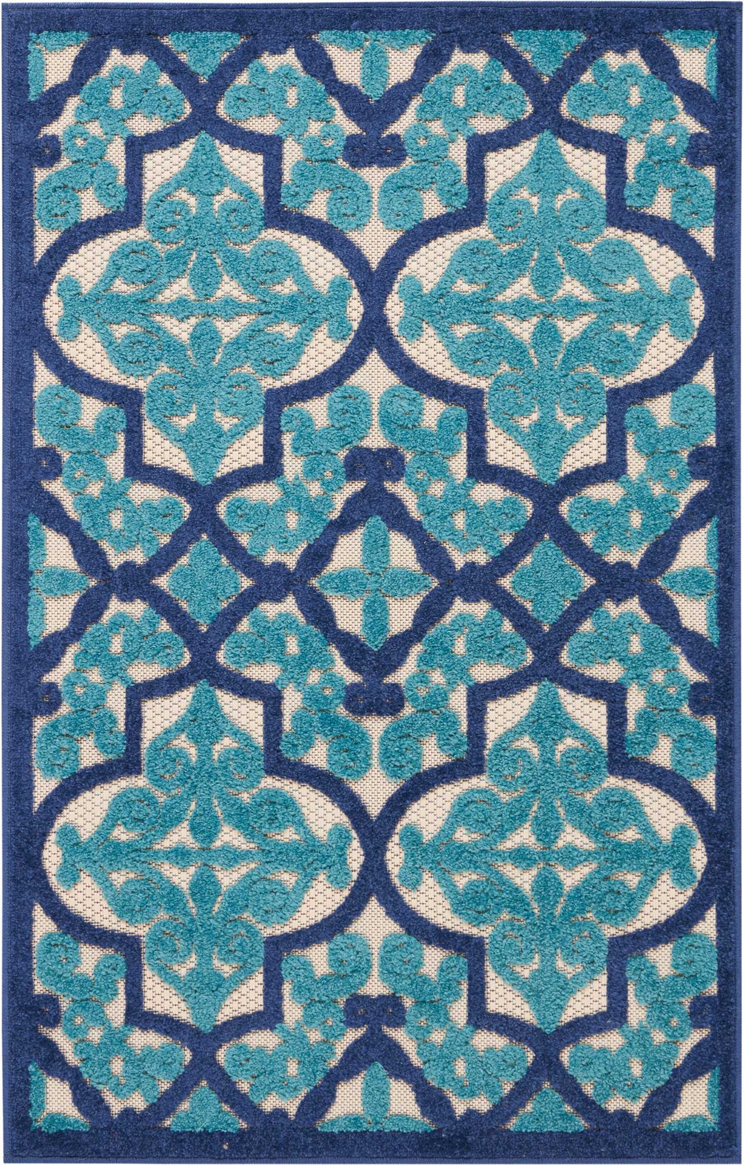 3' X 4' Blue And Ivory Moroccan Indoor Outdoor Area Rug-384772-1