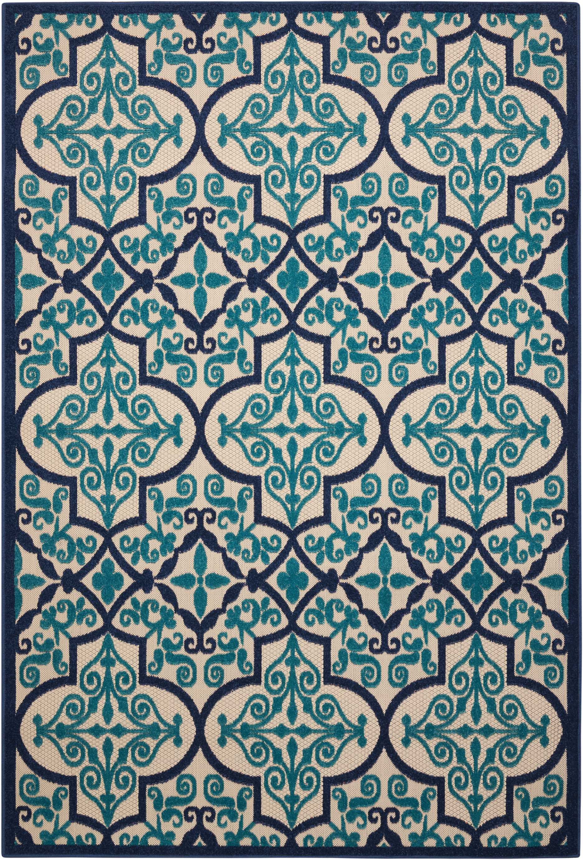 5' X 8' Blue And Ivory Moroccan Indoor Outdoor Area Rug-384777-1