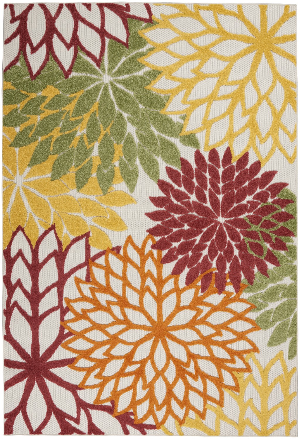5' X 7' Red Multi Colored Floral Indoor Outdoor Area Rug-384812-1