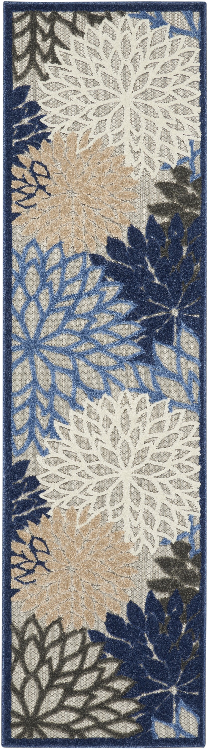 2' X 6' Blue And Gray Floral Indoor Outdoor Area Rug-384813-1
