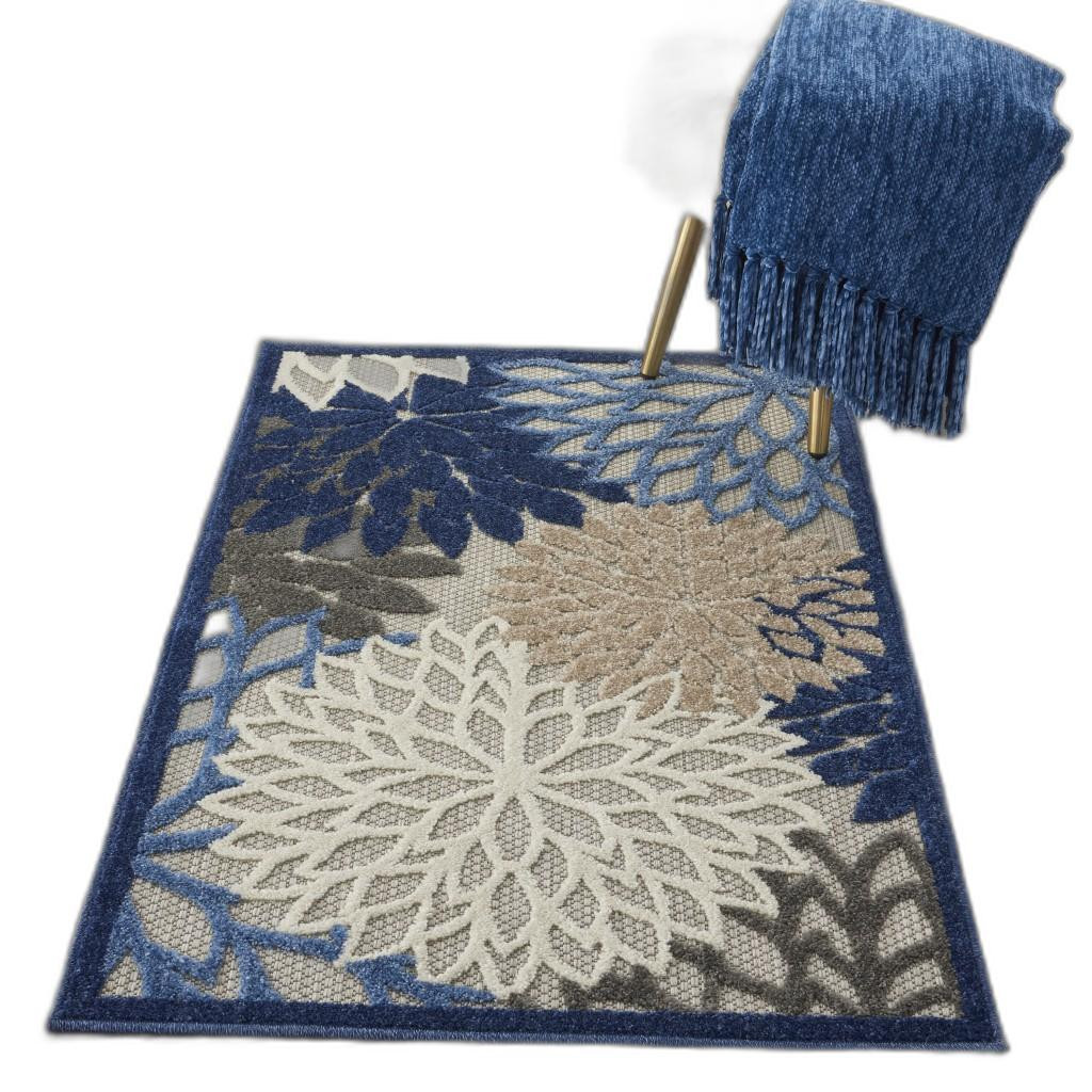 3' X 4' Blue And Gray Floral Indoor Outdoor Area Rug-384817-1