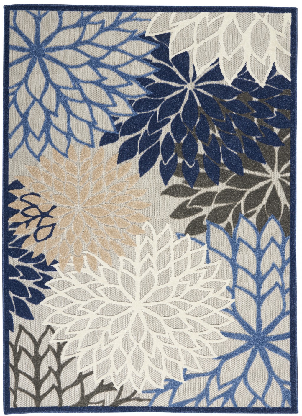 4' X 6' Blue And Gray Floral Indoor Outdoor Area Rug-384818-1