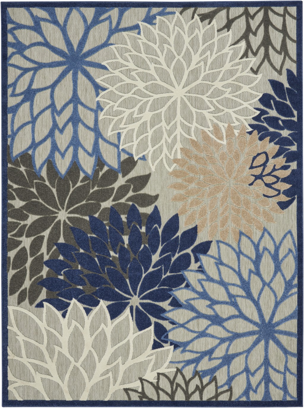 8' X 11' Blue And Gray Floral Indoor Outdoor Area Rug-384824-1