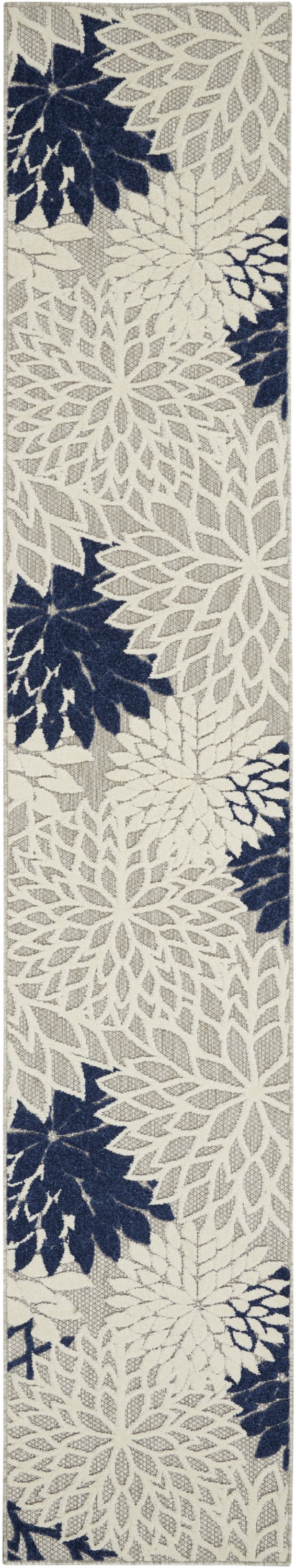 2' X 10' Ivory And Blue Floral Indoor Outdoor Area Rug-384827-1