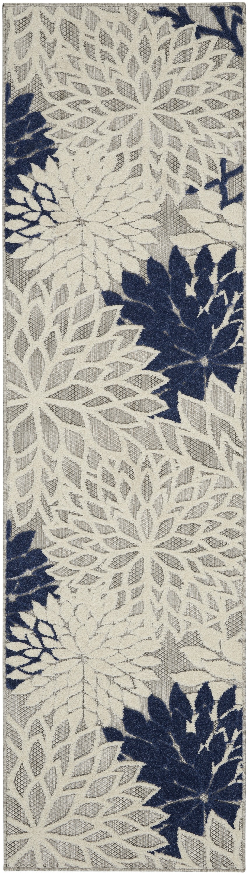 2' X 8' Ivory And Blue Floral Indoor Outdoor Area Rug-384829-1