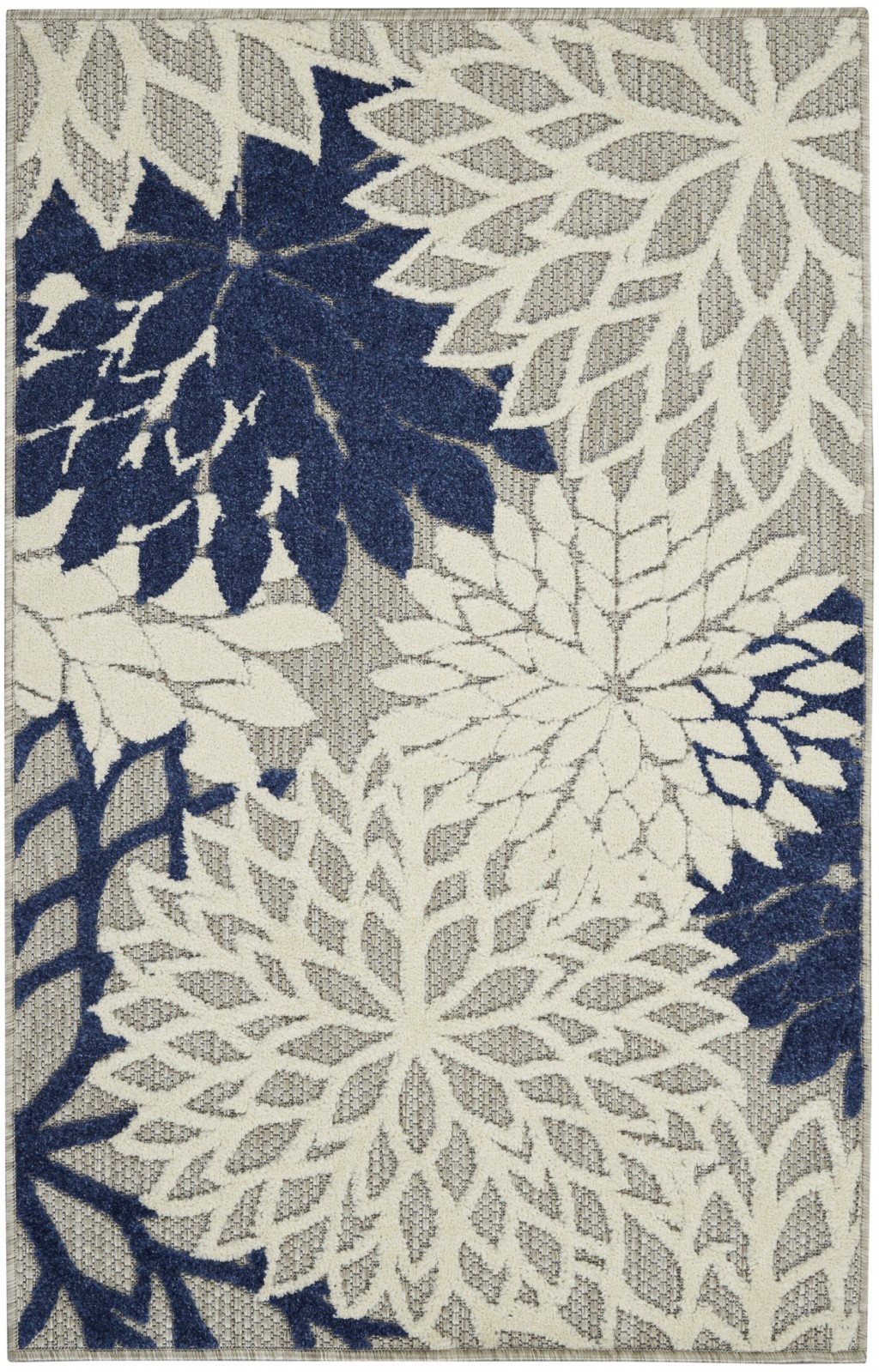 3' X 4' Ivory And Blue Floral Indoor Outdoor Area Rug-384830-1