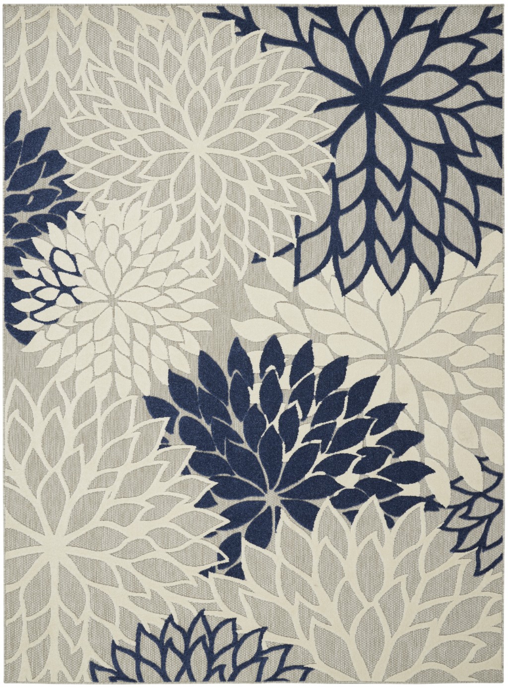 7' X 10' Ivory And Blue Floral Indoor Outdoor Area Rug-384836-1